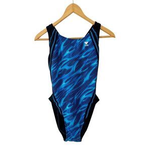 TYR Blue Black One Piece Performance Competition Racerback Swimsuit